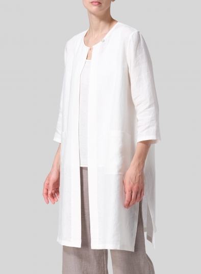 Linen Single-Button Long Blouse