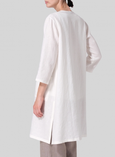 Linen Single-Button Long Blouse