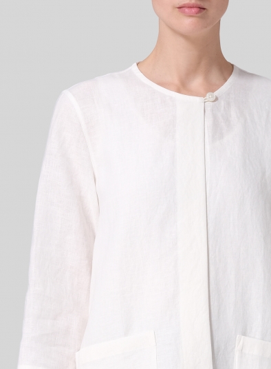 Linen Single-Button Long Blouse