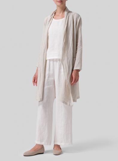 Linen Open-Front Shawl Collar Jacket