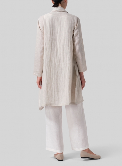 Linen Open-Front Shawl Collar Jacket