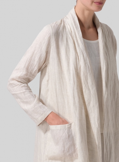 Linen Open-Front Shawl Collar Jacket