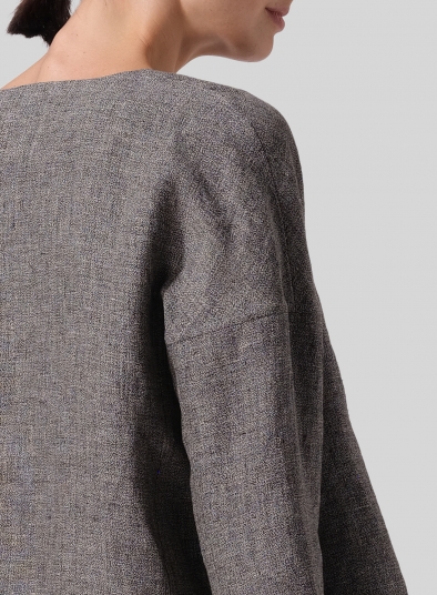 Heavy Linen Open Front 3/4-Sleeve Cropped Jacket