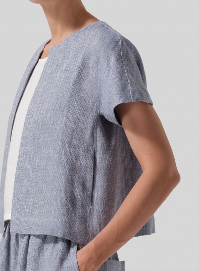 Heavy Linen Open Front Cropped Jacket