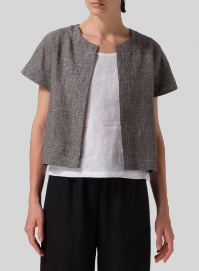 Heavy Linen Open Front Cropped Jacket