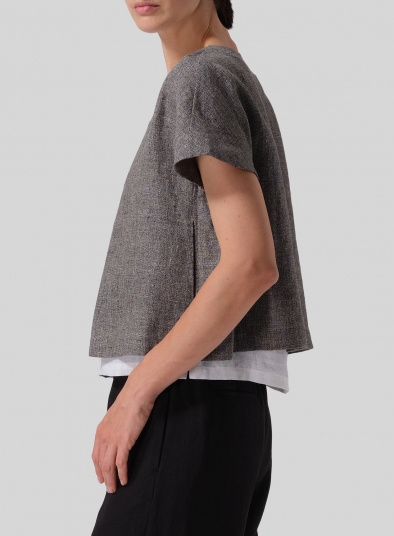 Heavy Linen Open Front Cropped Jacket