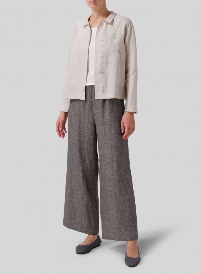 Linen Cropped Shirt Jacket with Pockets