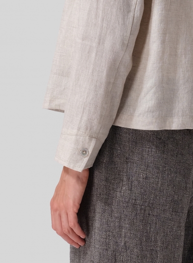 Linen Cropped Shirt Jacket with Pockets