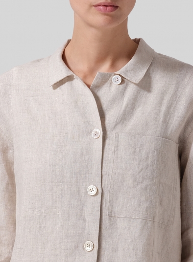 Linen Cropped Shirt Jacket with Pockets