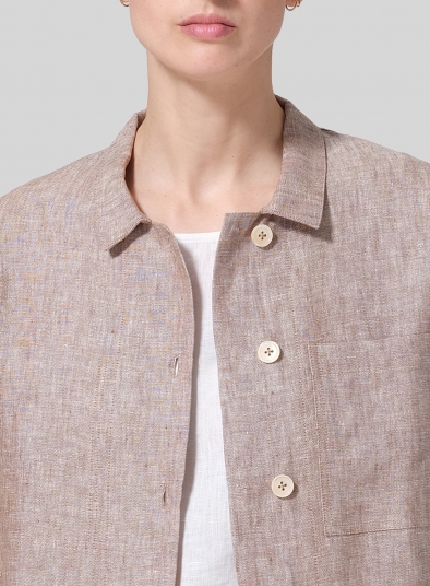 Linen Cropped Shirt Jacket with Pockets