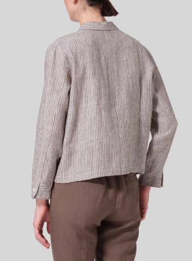 Linen Cropped Shirt Jacket with Pockets