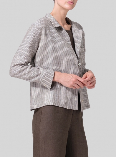 Linen Cropped Shirt Jacket with Pockets