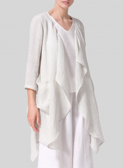 Linen Gauze Waterfall-Front Jacket