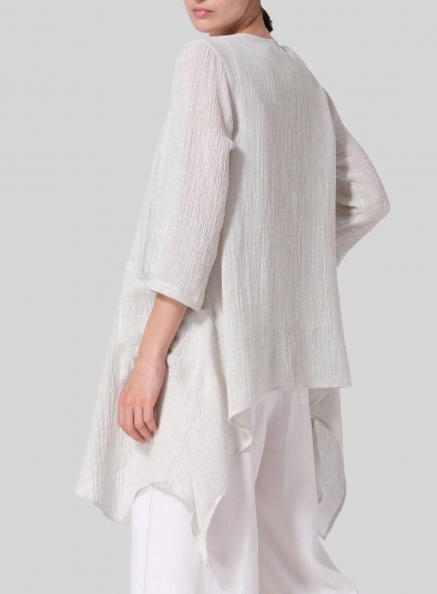 Linen Gauze Waterfall-Front Jacket