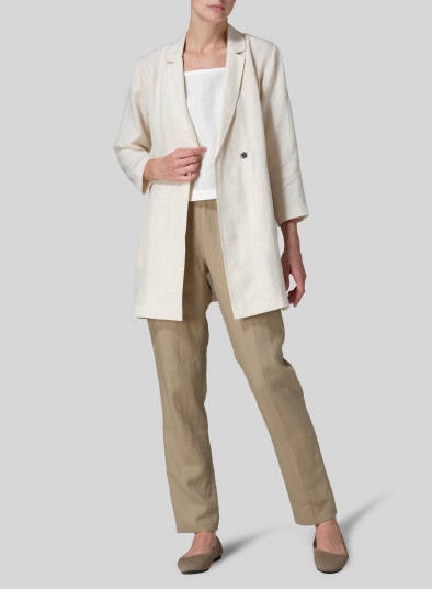 Linen Notch Lapel Hidden-Button Blazer