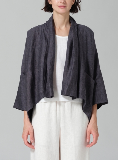 Linen Shawl Collar Open Front Cropped Jacket