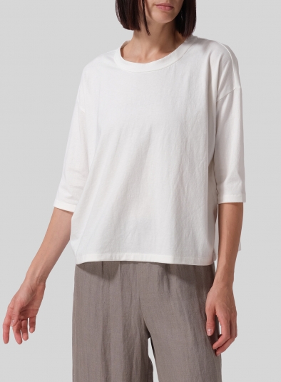 Cotton Three-Quarters Sleeve Knit Top