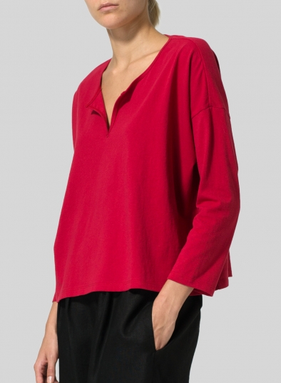 Medium Weight Cotton V-neck Boxy Top