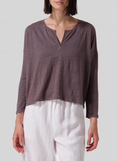 Knitted Linen Jersey V-Neck Boxy Top