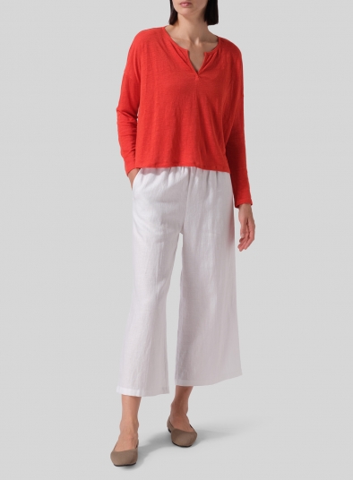 Knitted Linen Jersey V-Neck Boxy Top