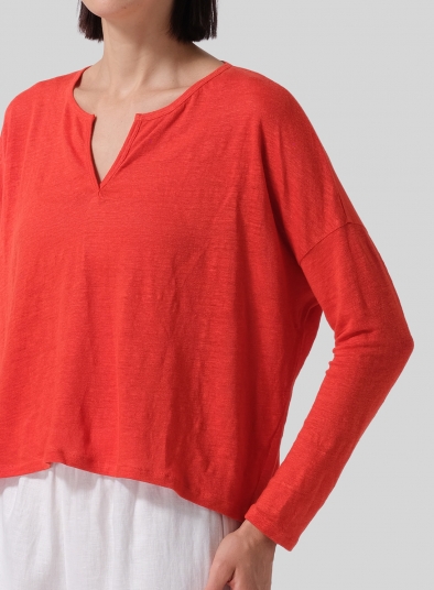 Knitted Linen Jersey V-Neck Boxy Top