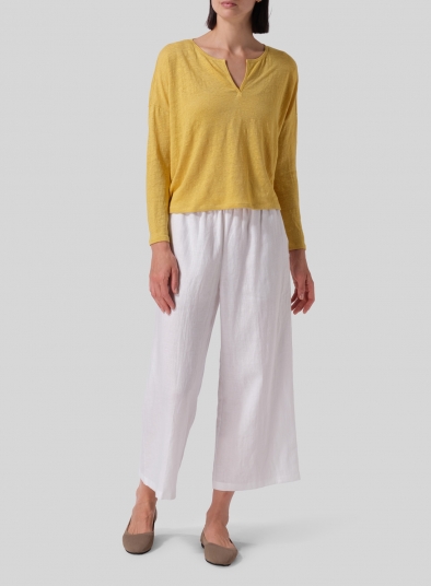 Knitted Linen Jersey V-Neck Boxy Top