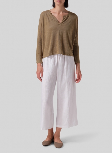 Knitted Linen Jersey V-Neck Boxy Top