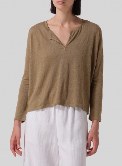 Knitted Linen Jersey V-Neck Boxy Top