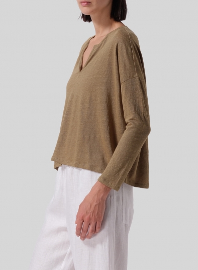 Knitted Linen Jersey V-Neck Boxy Top