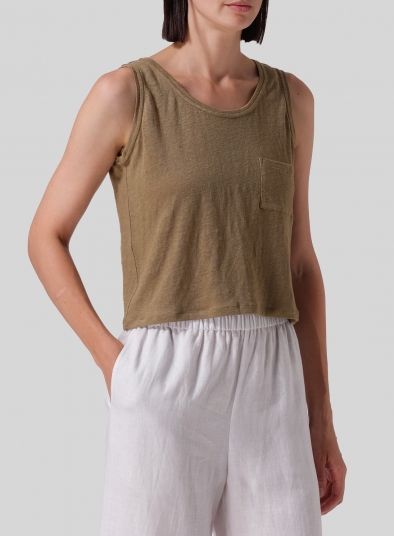 Knitted Linen Sleeveless Short Tank