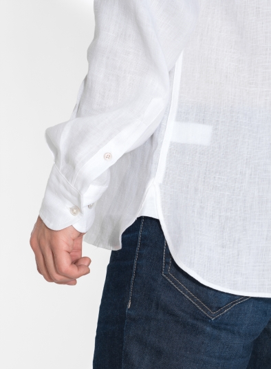 Linen Spread Collar Long Sleeve Men Shirt 