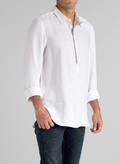 Linen Men Popover Long Sleeve Shirt