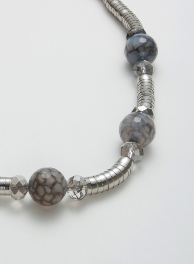 Gray Resin Beads With Metal Strand Necklace