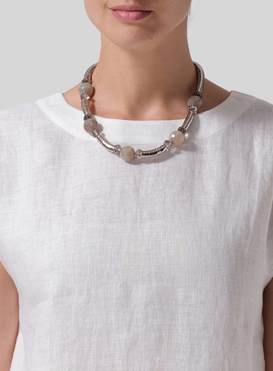 Gray Resin Beads With Metal Strand Necklace