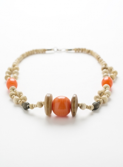 Lightweight Wooden Necklace With Orange Bead