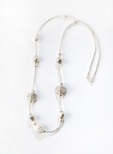 Round Reversible Long Silver Necklace