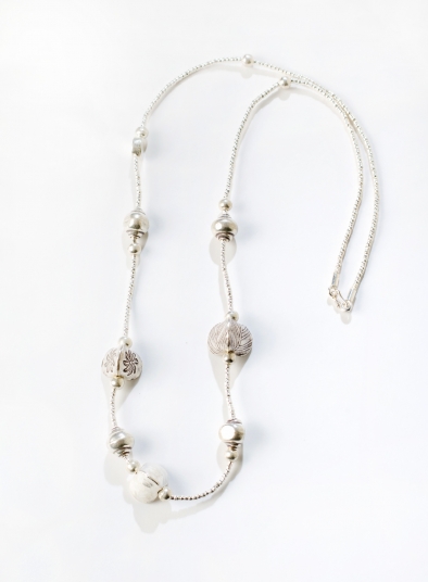 Round Reversible Long Silver Necklace