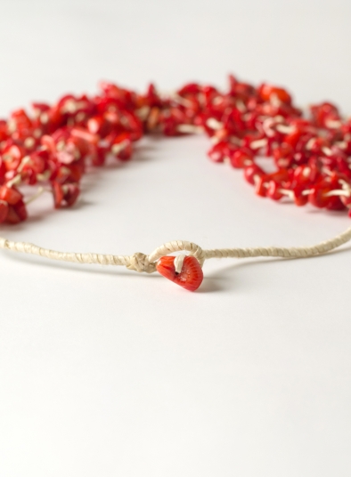 Handmade Hemp Apple Red Multi Strand Shell Necklace