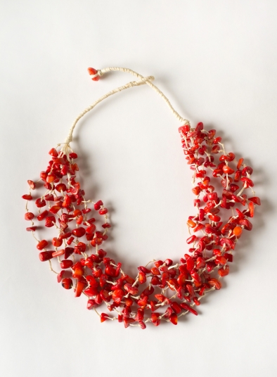 Handmade Hemp Apple Red Multi Strand Shell Necklace
