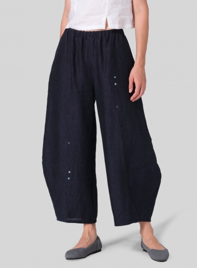 Linen Embroidered Cropped Pants