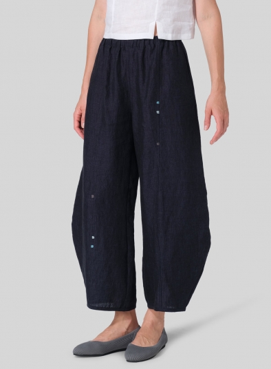 Linen Embroidered Cropped Pants