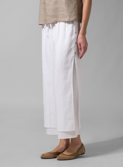Linen Double-Layer Cropped Pants With Sea Shell Button