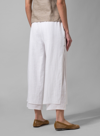 Linen Double-Layer Cropped Pants With Sea Shell Button