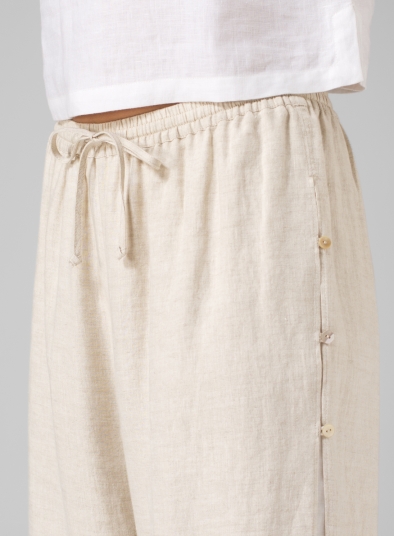 Linen Double-Layer Cropped Pants With Sea Shell Button