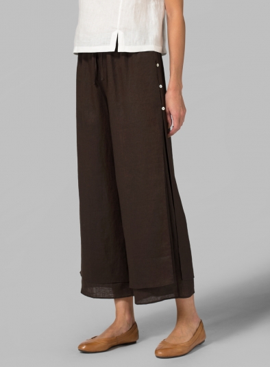 Linen Double-Layer Cropped Pants With Sea Shell Button