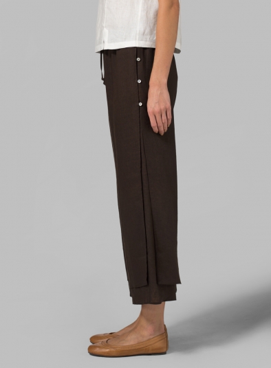 Linen Double-Layer Cropped Pants With Sea Shell Button