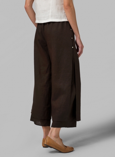 Linen Double-Layer Cropped Pants With Sea Shell Button