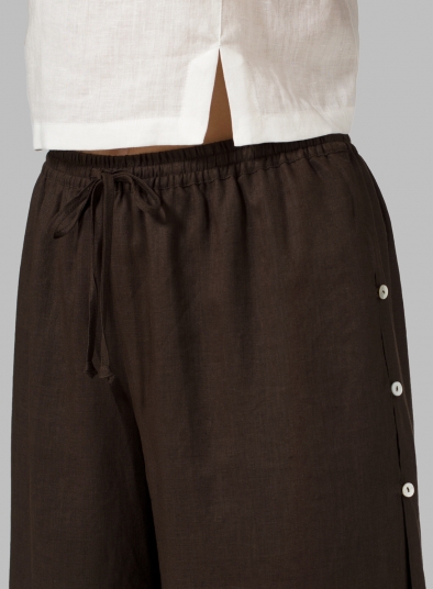 Linen Double-Layer Cropped Pants With Sea Shell Button