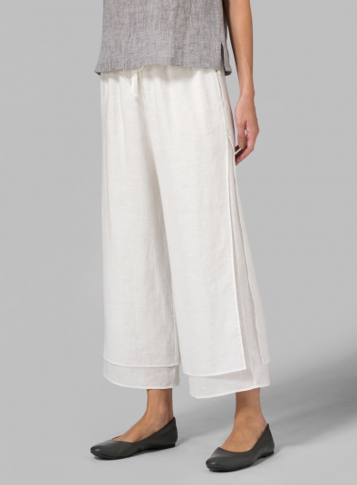 Linen Double-Layer Cropped Pants With Sea Shell Button