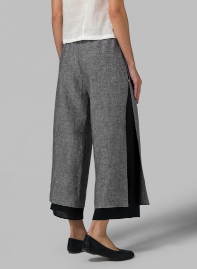 Linen Double-Layer Cropped Pants With Sea Shell Button